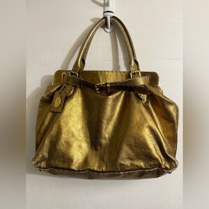 Fendi Gold Leather Selleria‎ Villa Borghese Satchel Shoulder Bag